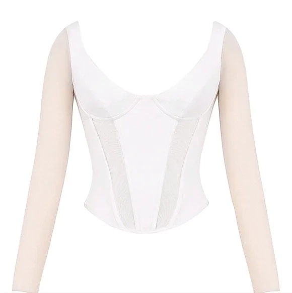 HOUSE OF CB 'Araminta' White Long Sleeve Mesh Corset/Size M-US 6-8 - Picture 3 of 7